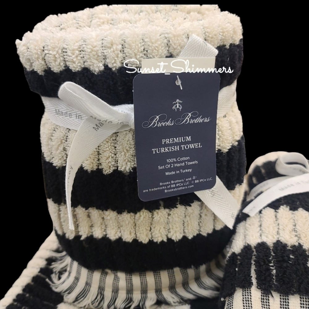 6pc BROOKS BROTHERS Black & Cream Mosaic Tile THICK PLUSH TURKISH Towel Set New - Picture 2 of 7